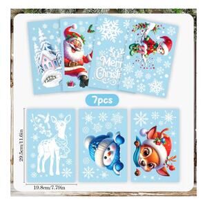 7 Sheets Christmas Window Stickers Self-Adhesive Winter Snowflake Santa Deer